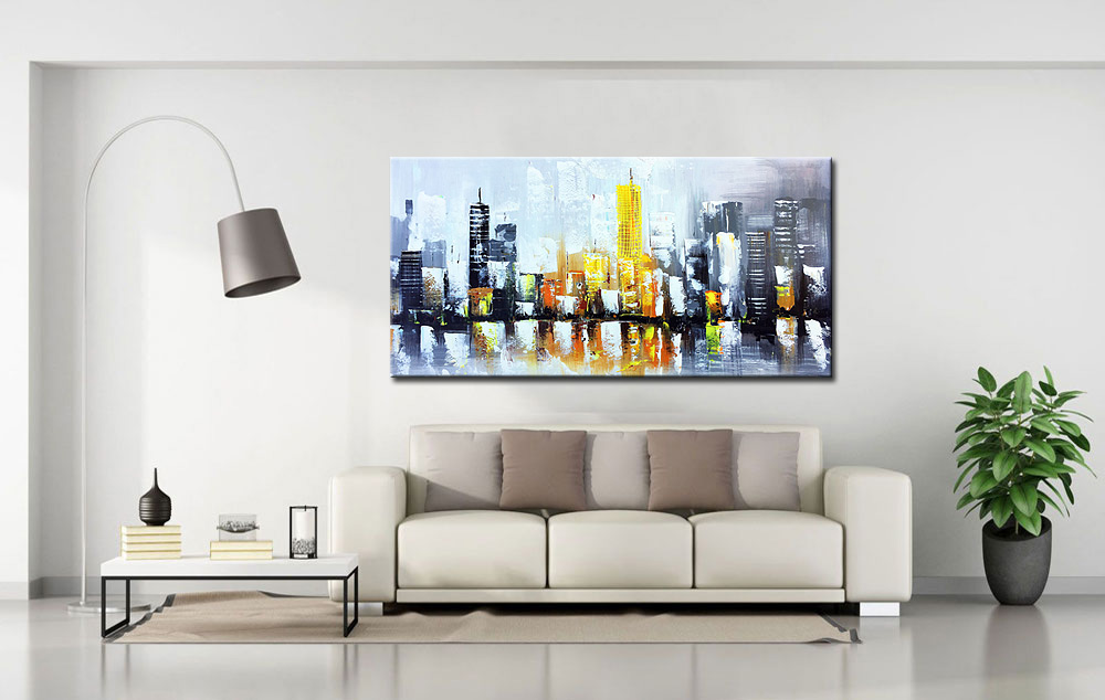 Stad met Gele Hoogbouw modern schilderij - Afbeelding 3