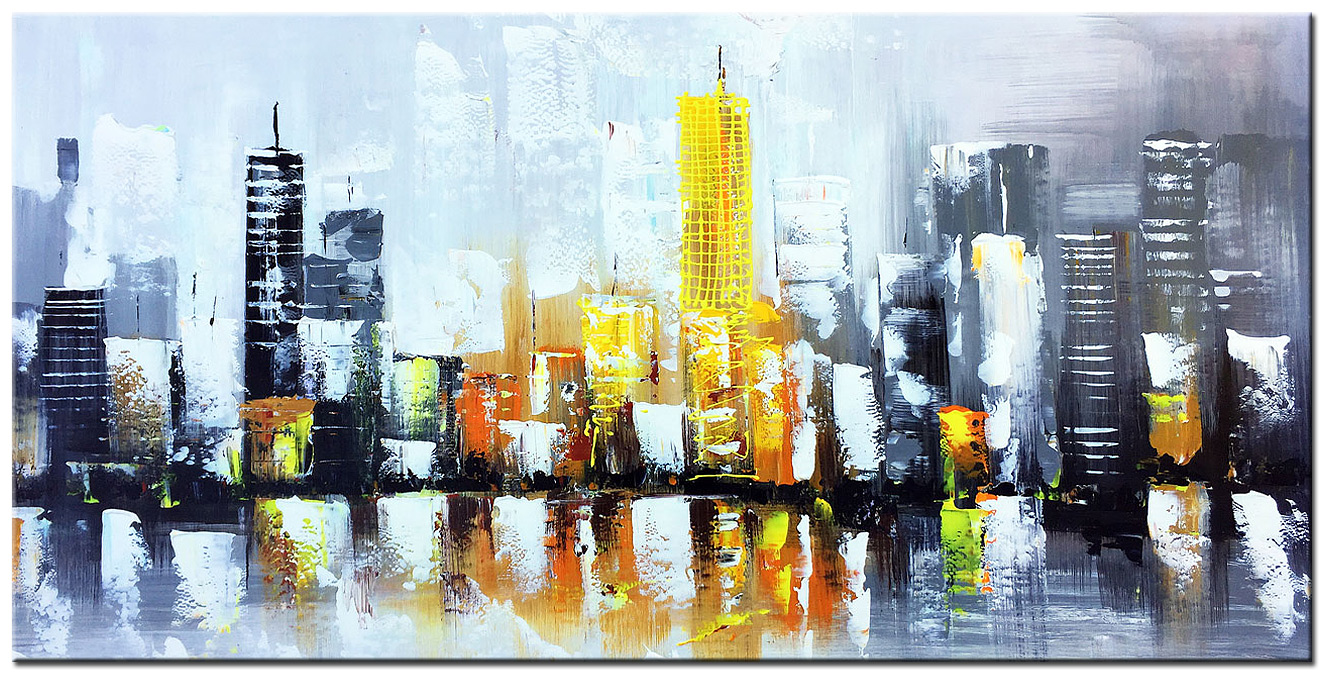 Stad met Gele Hoogbouw modern schilderij