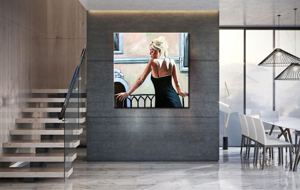 Vrouwen schilderij Elegantie op het Balkon - Afbeelding 4