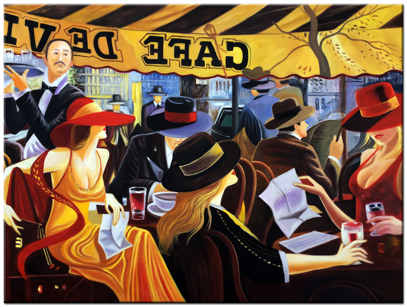 Café in Parijs modern schilderij 120x90cm