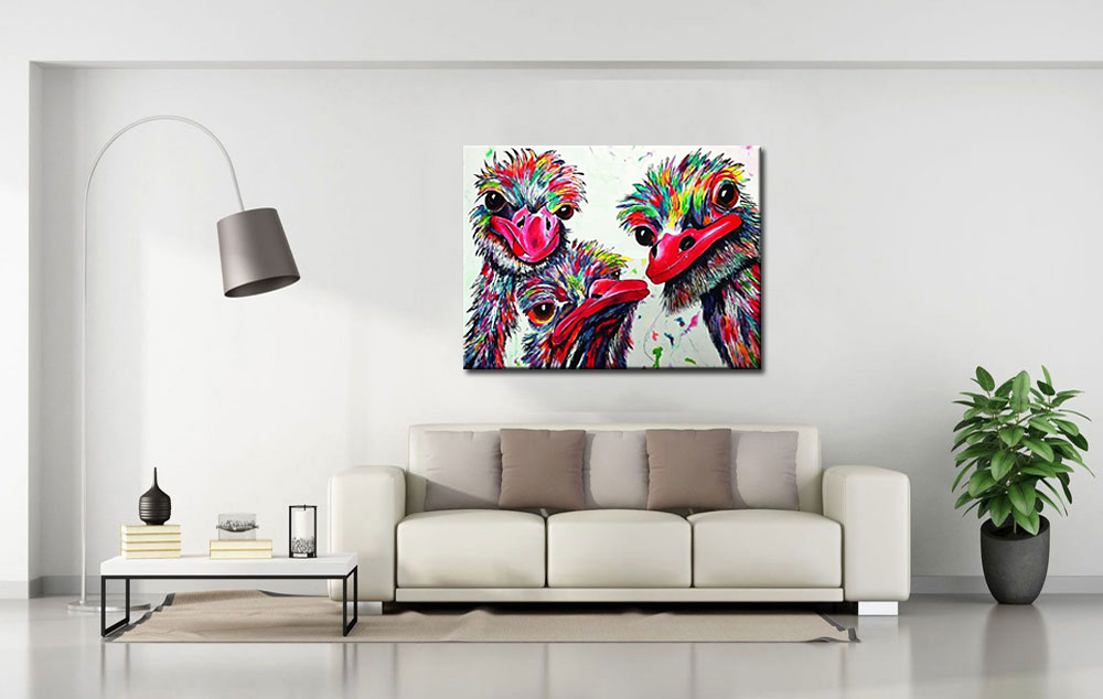 Vrolijke Struisvogels modern schilderij 120x90cm - Afbeelding 4