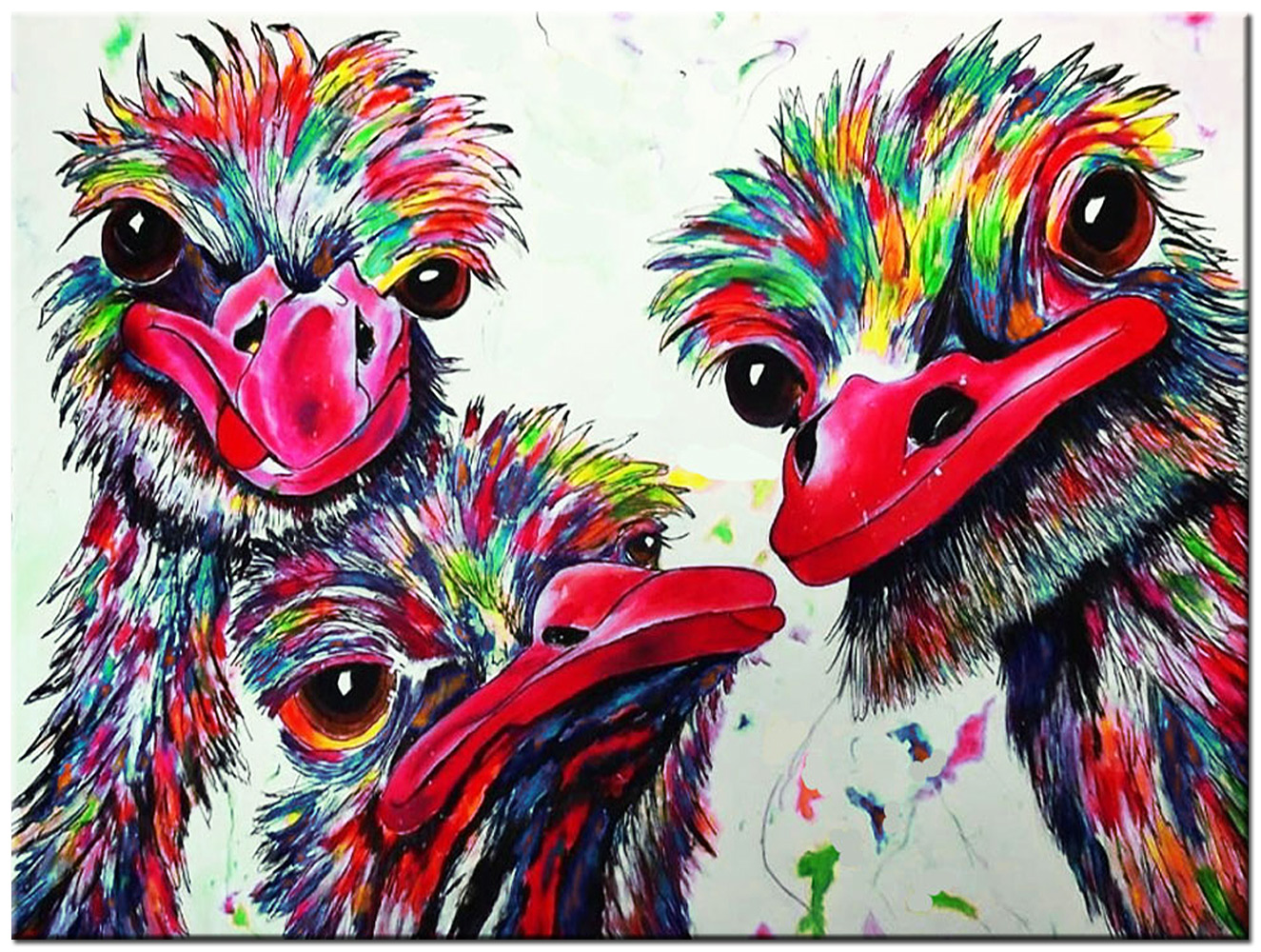 Vrolijke Struisvogels modern schilderij 120x90cm