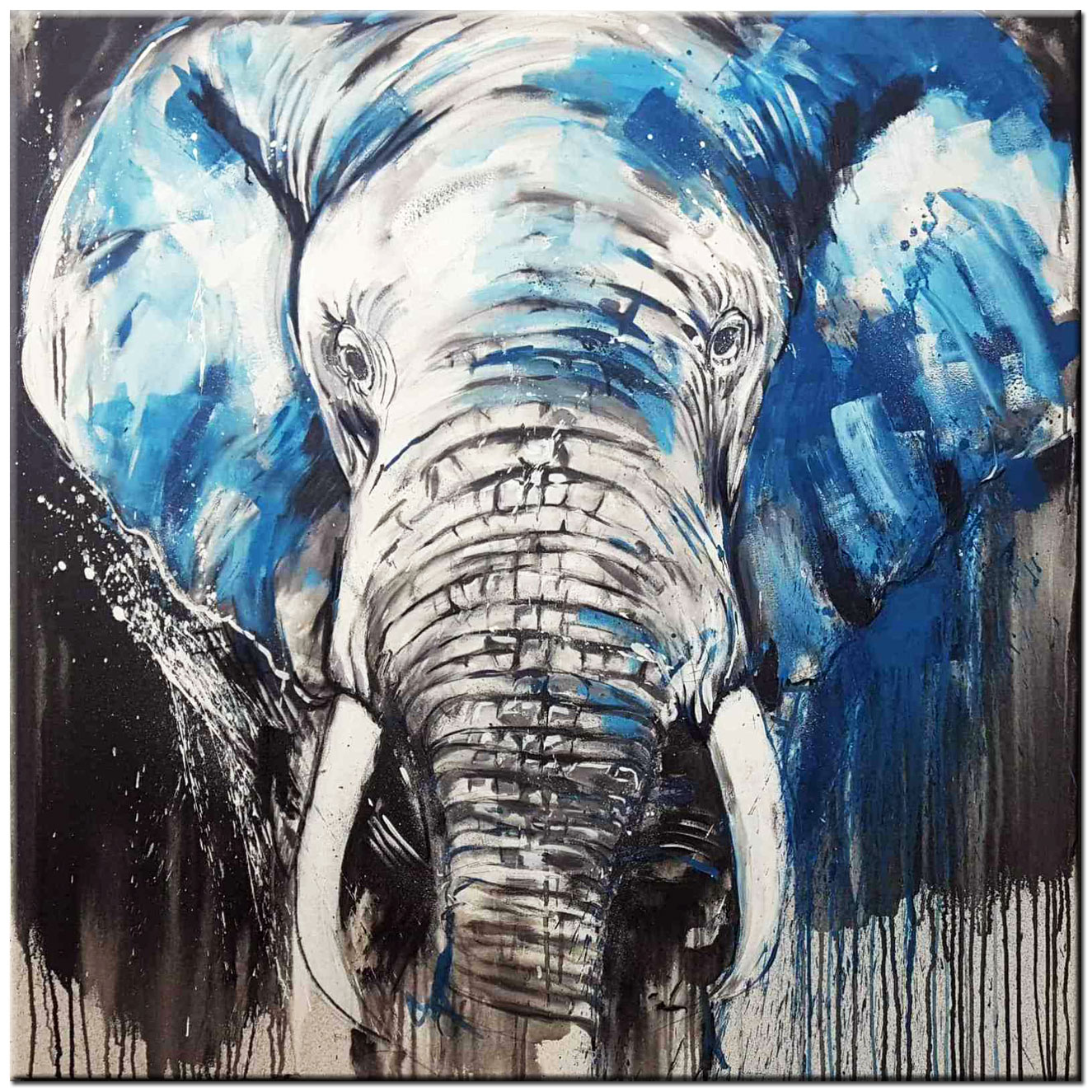 Blauw Grijze Olifant modern schilderij