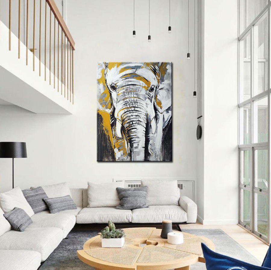 Blije Olifant modern schilderij 90x120cm - Afbeelding 2