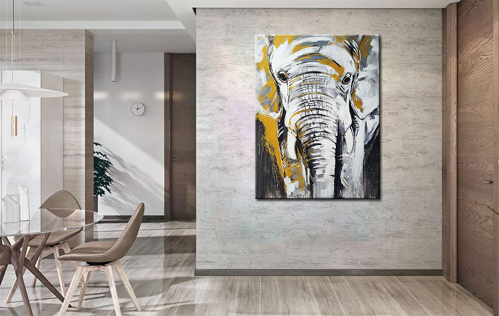 Blije Olifant modern schilderij 90x120cm - Afbeelding 4