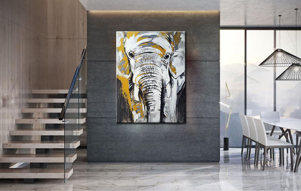 Blije Olifant modern schilderij 90x120cm - Afbeelding 3