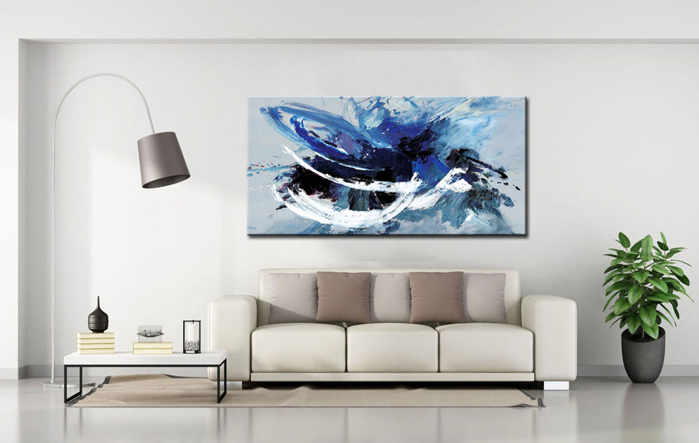 Abstract schilderij Storm of Blue 180x90cm - Afbeelding 4