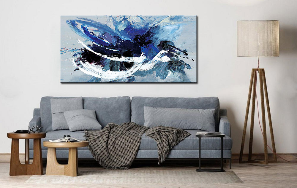 Abstract schilderij Storm of Blue 180x90cm - Afbeelding 2