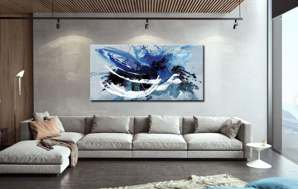 Abstract schilderij Storm of Blue 180x90cm - Afbeelding 3