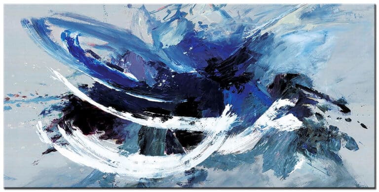 Abstract schilderij Storm of Blue groot blauw wit modern canvas