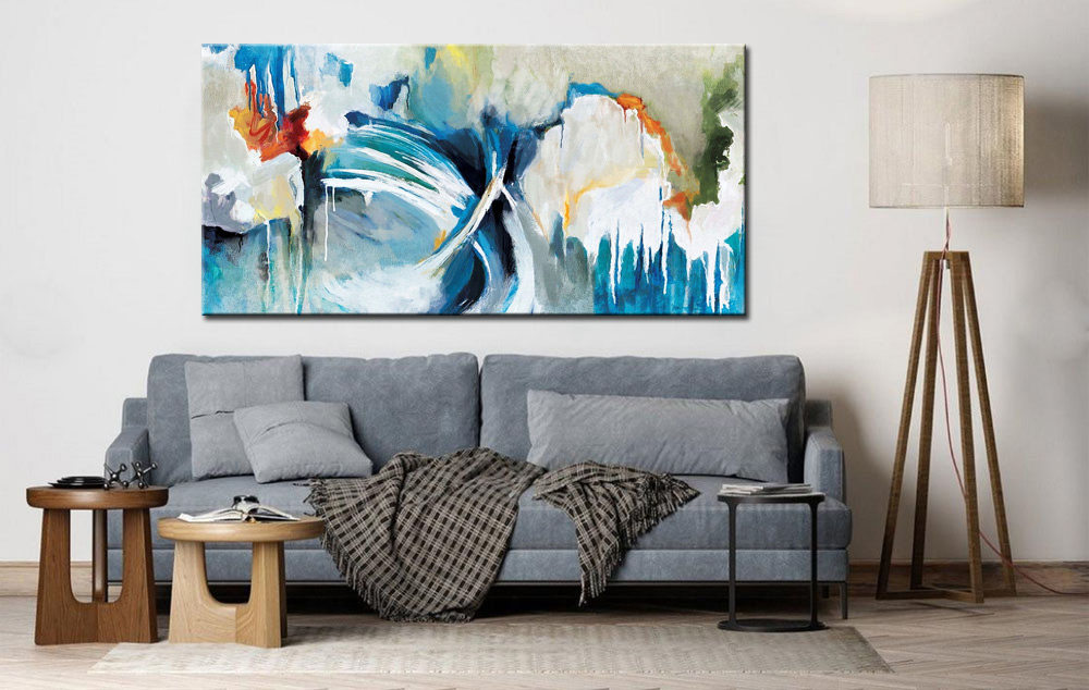 Abstracte golf beweging modern schilderij 180x90cm - Afbeelding 3