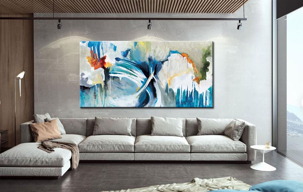 Abstracte golf beweging modern schilderij 180x90cm - Afbeelding 2