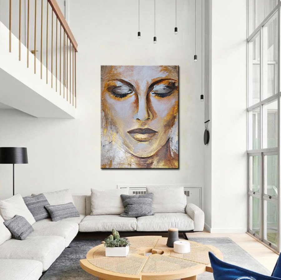 Golden Lady dame modern schilderij 90x120cm - Afbeelding 2