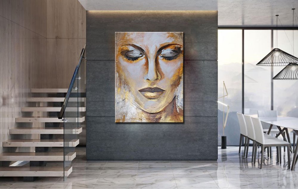 Golden Lady dame modern schilderij 90x120cm - Afbeelding 3