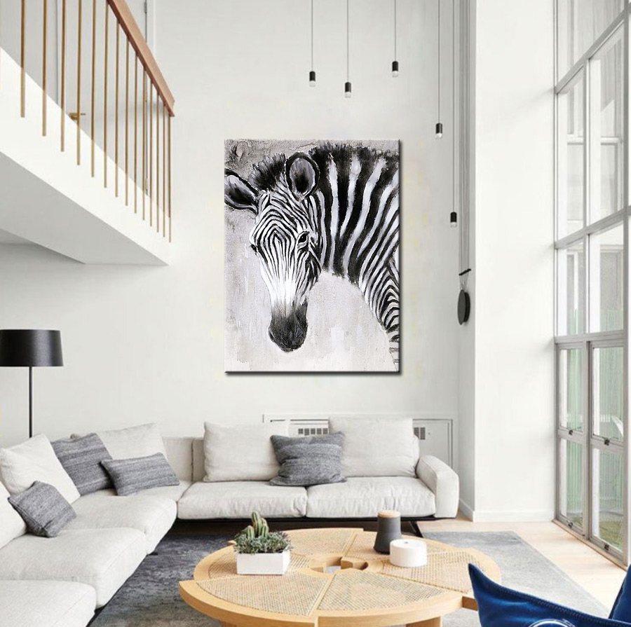 Zebra Paard modern schilderij 90x120cm - Afbeelding 2