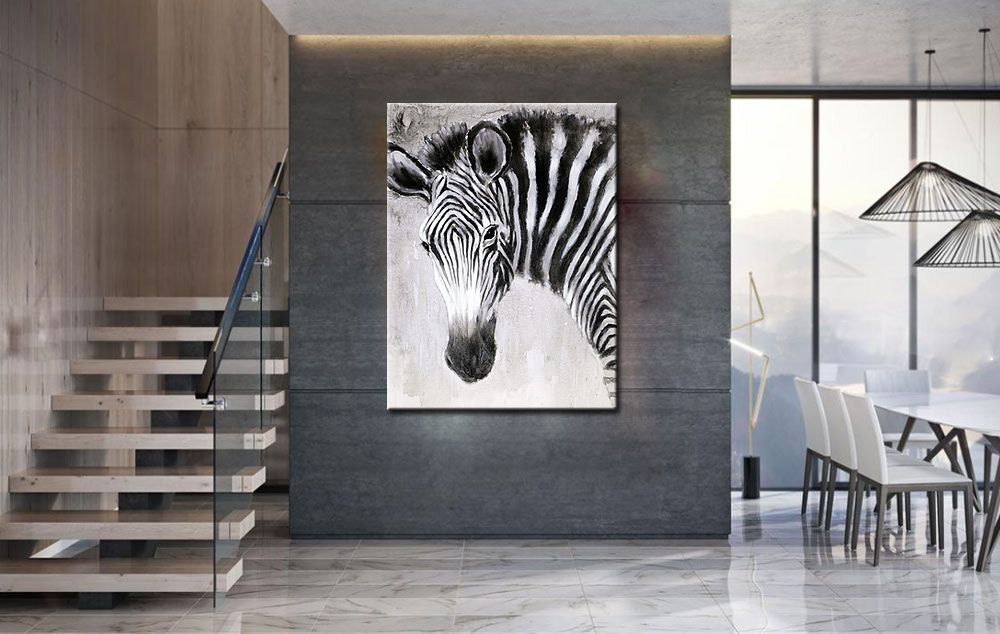 Zebra Paard modern schilderij 90x120cm - Afbeelding 4