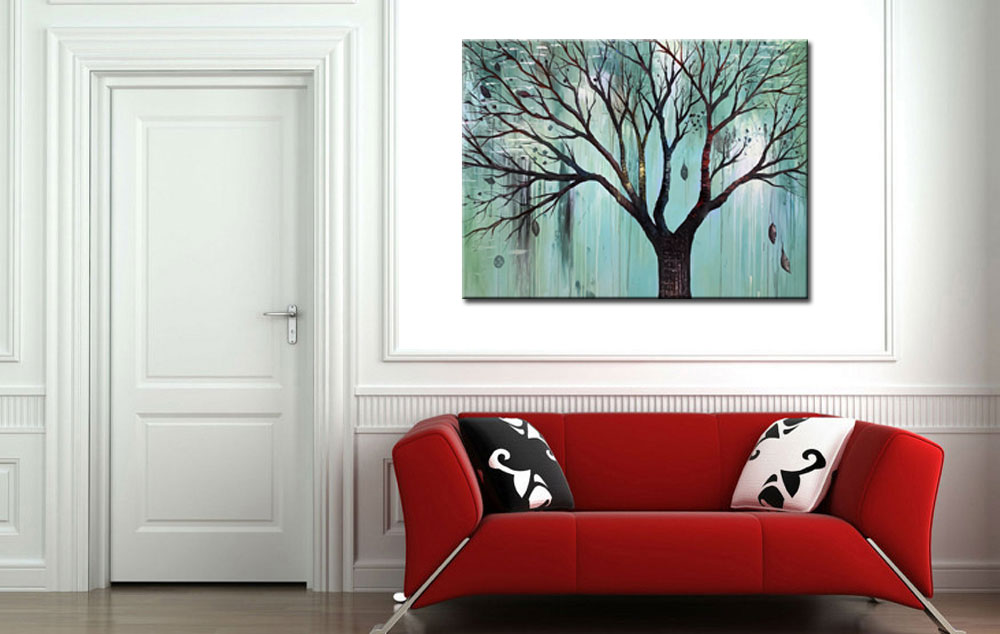 Boom Blauw Groen modern schilderij 120x90cm - Afbeelding 4