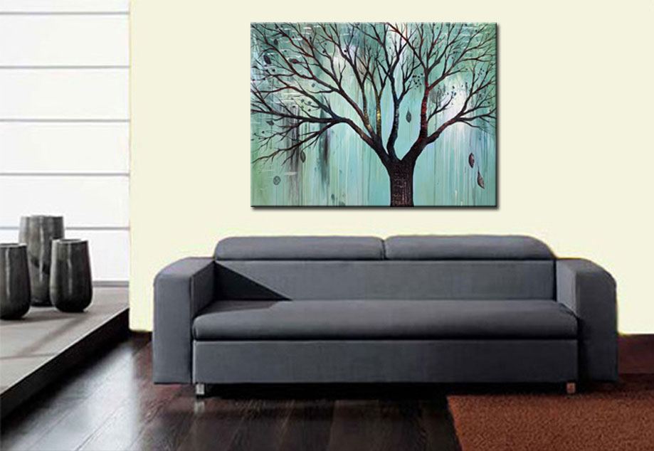 Boom Blauw Groen modern schilderij 120x90cm - Afbeelding 3