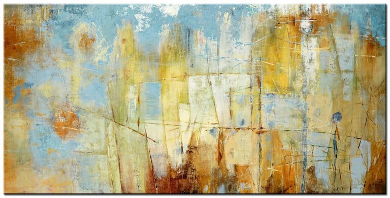 Abstract schilderij Golden Breeze groot blauw geel modern canvas