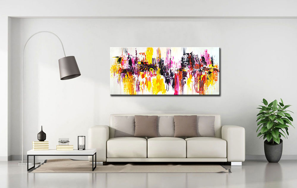 Abstract schilderij Geel en Roze Energie 160x70cm - Afbeelding 4