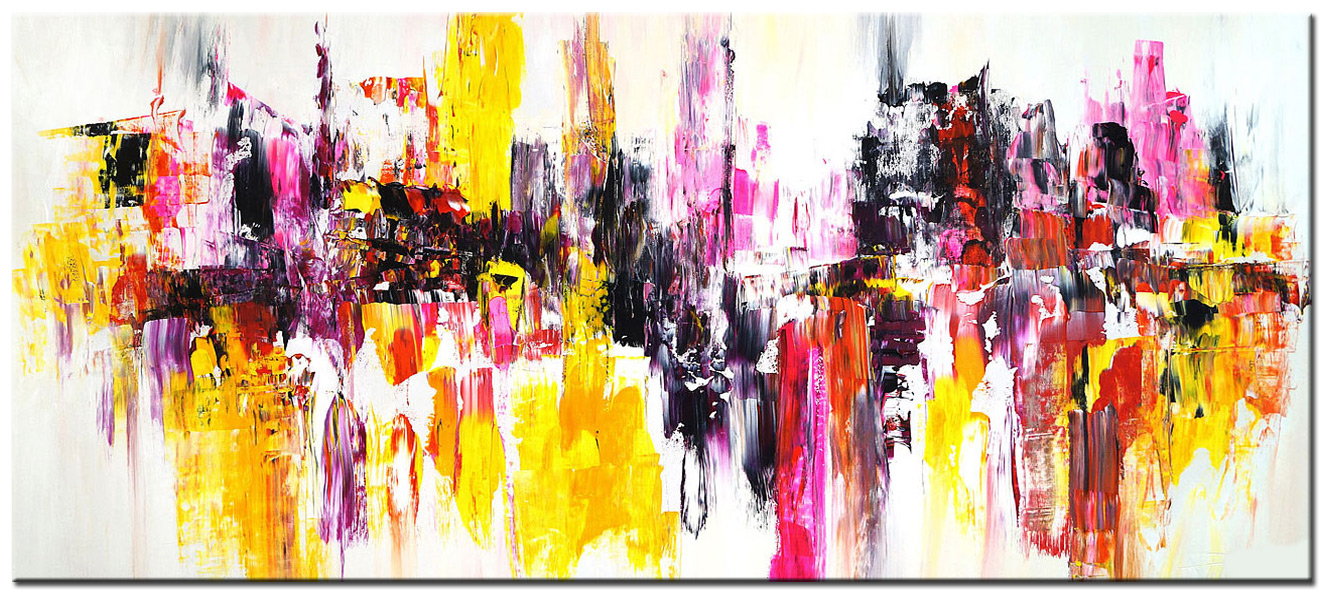 Abstract schilderij Geel en Roze Energie 160x70cm