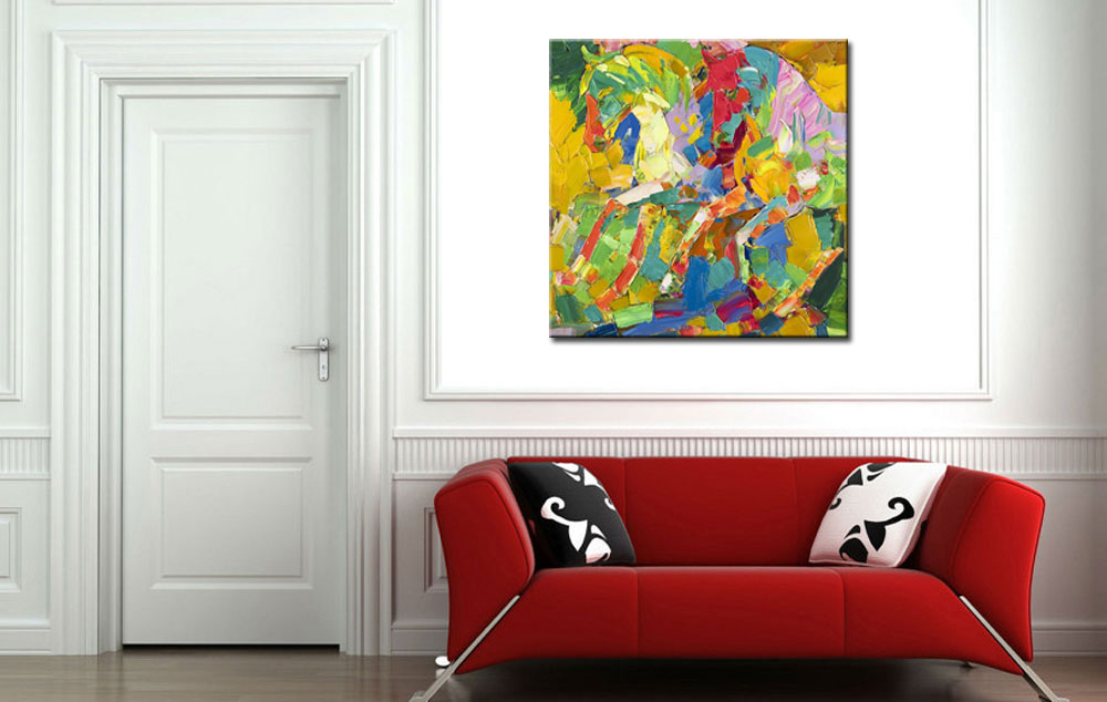 Paarden in Galop modern schilderij - Afbeelding 2