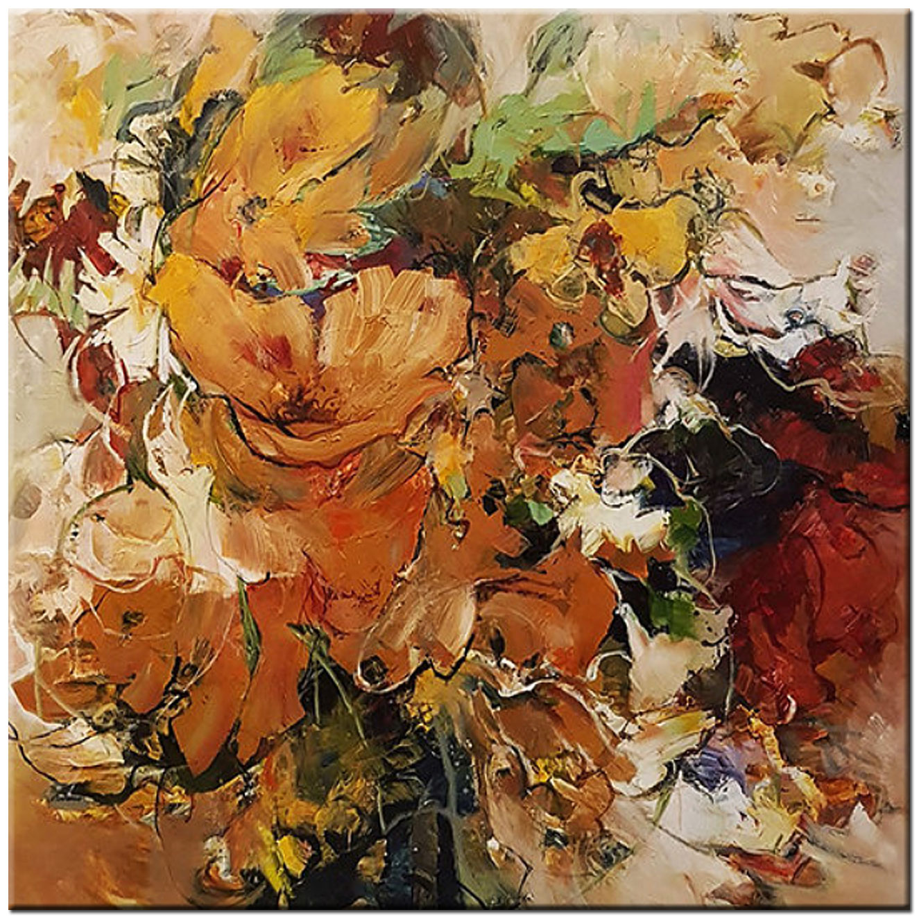 Autumn Leaves abstract modern schilderij 100x100cm