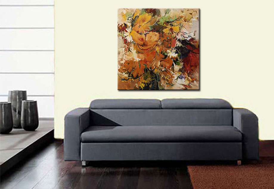 Autumn Leaves abstract modern schilderij 100x100cm - Afbeelding 3