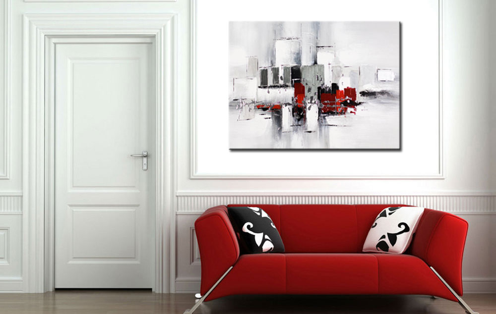 Red Blocks abstract modern schilderij 120x90cm - Afbeelding 2