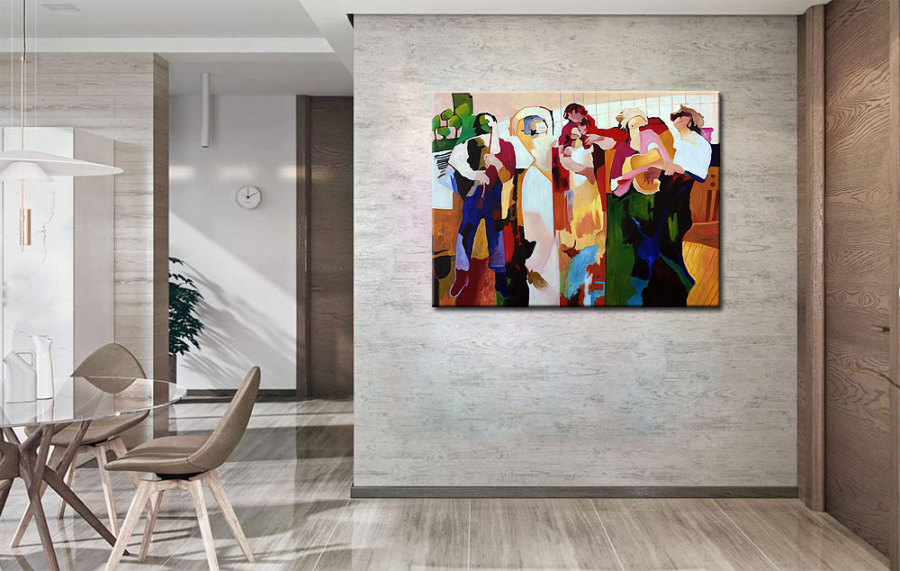 Figuratief modern schilderij Muzikale Samenkomst 120x90cm - Afbeelding 2