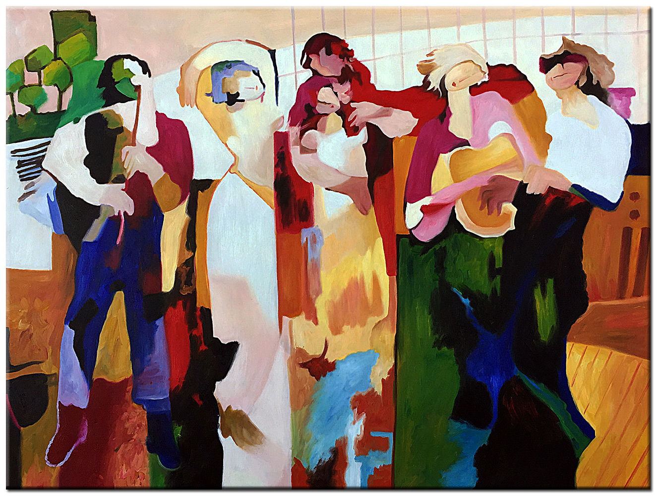 Figuratief modern schilderij Muzikale Samenkomst 120x90cm