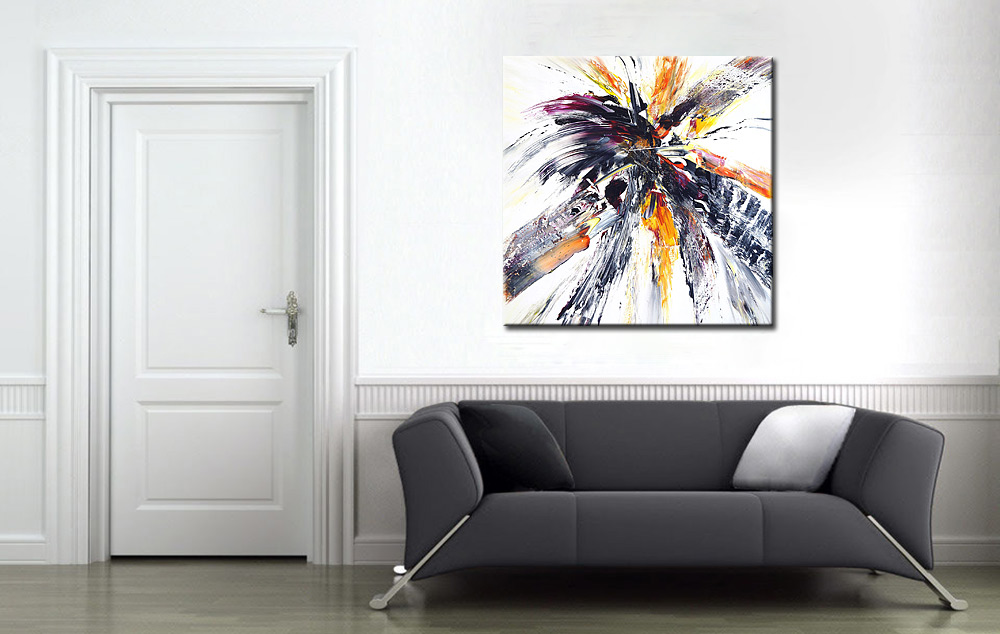 Verf Splash abstract modern schilderij 100x100cm - Afbeelding 3