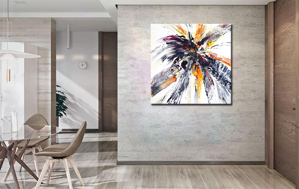 Verf Splash abstract modern schilderij 100x100cm - Afbeelding 4