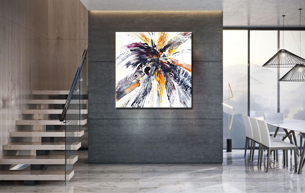 Verf Splash abstract modern schilderij 100x100cm - Afbeelding 2