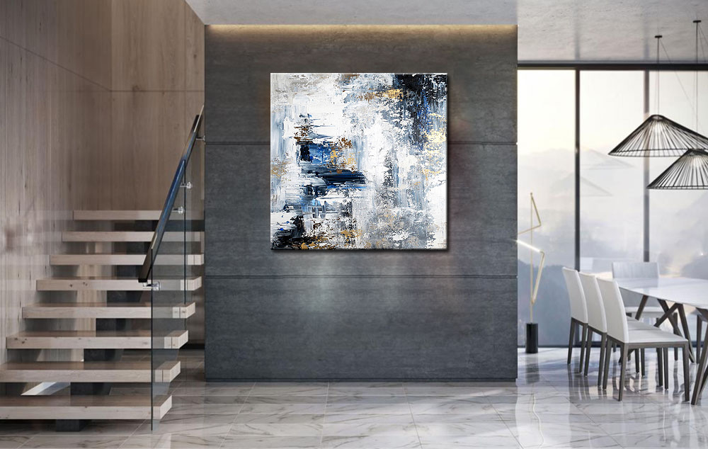 Winter abstract modern schilderij 100x100cm - Afbeelding 2