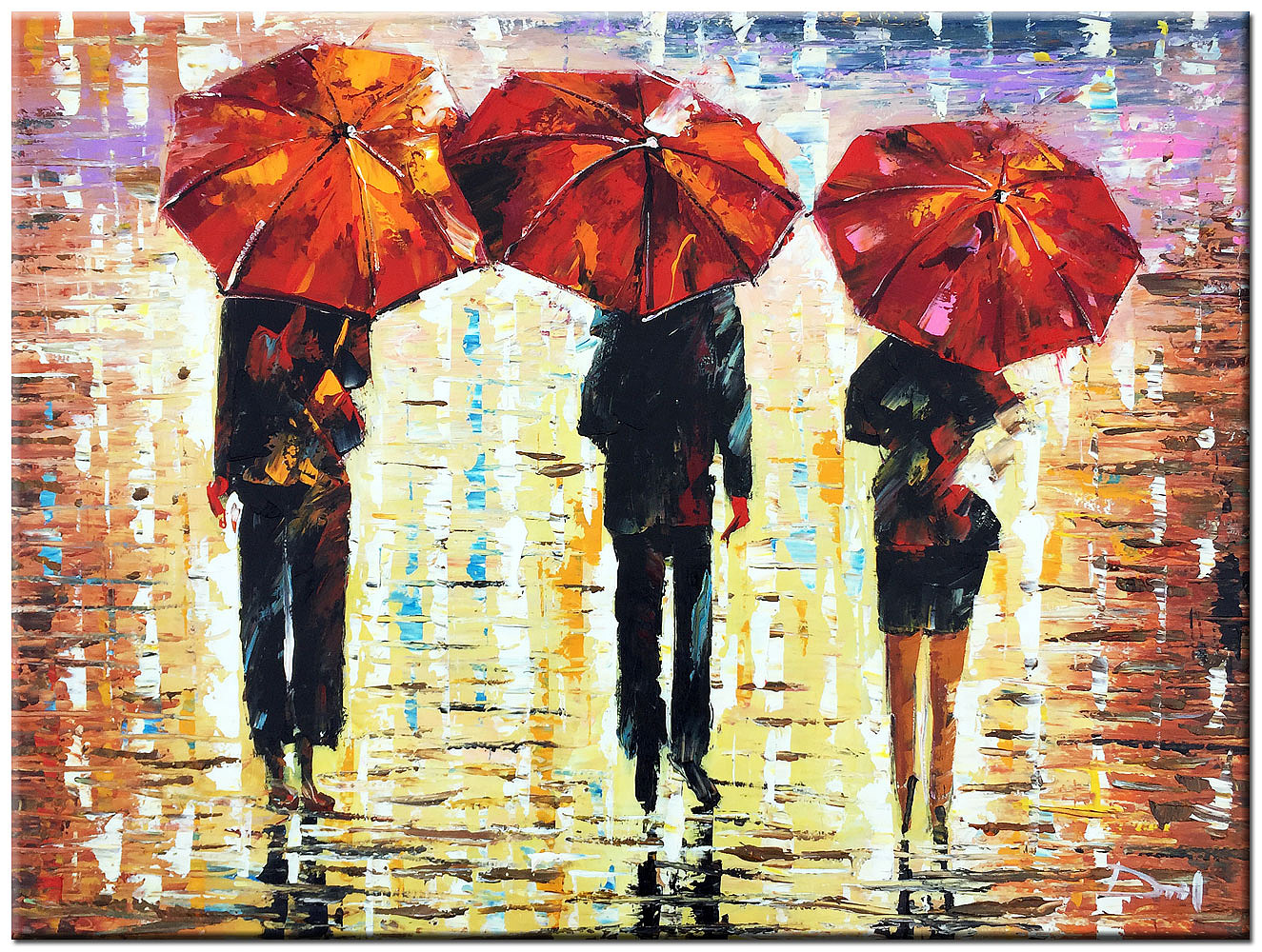 Figuratief modern schilderij Samen in de Regen 120x90cm