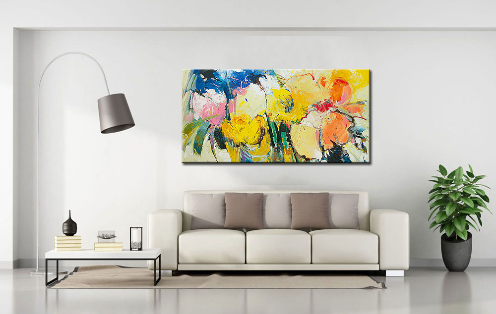 Bloemen schilderij groot modern 180x90cm - Afbeelding 2
