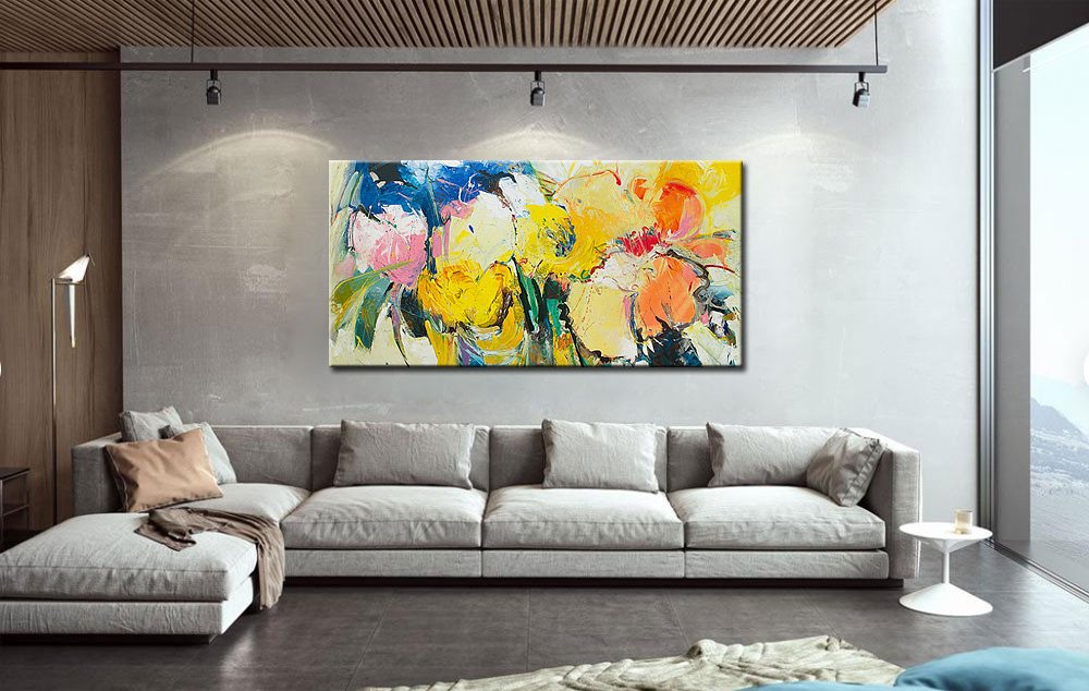 Bloemen schilderij groot modern 180x90cm - Afbeelding 3