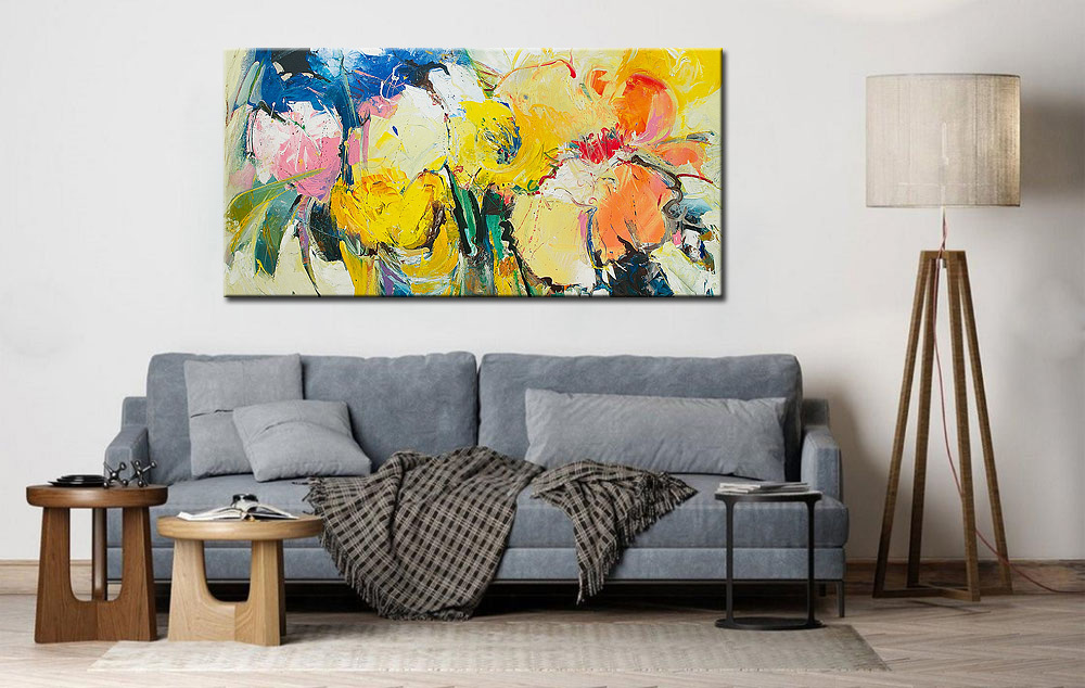 Bloemen schilderij groot modern 180x90cm - Afbeelding 4