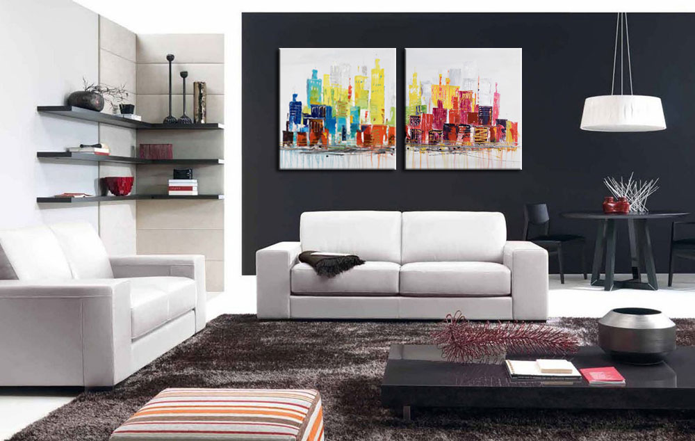 Skyline modern tweeluik schilderij - Afbeelding 2