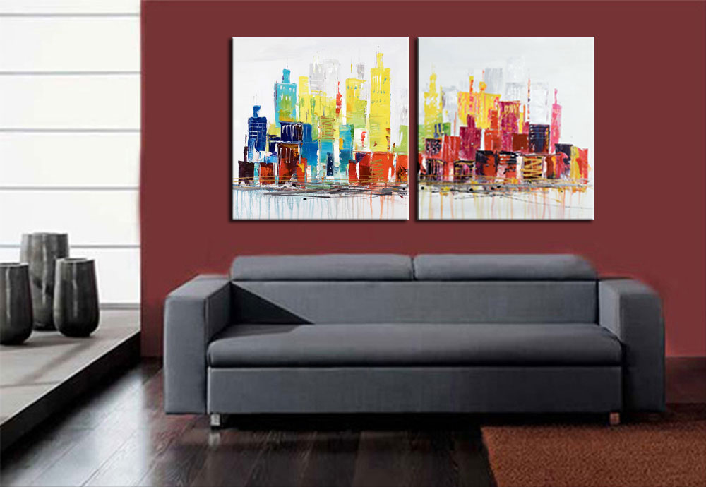 Skyline modern tweeluik schilderij - Afbeelding 4