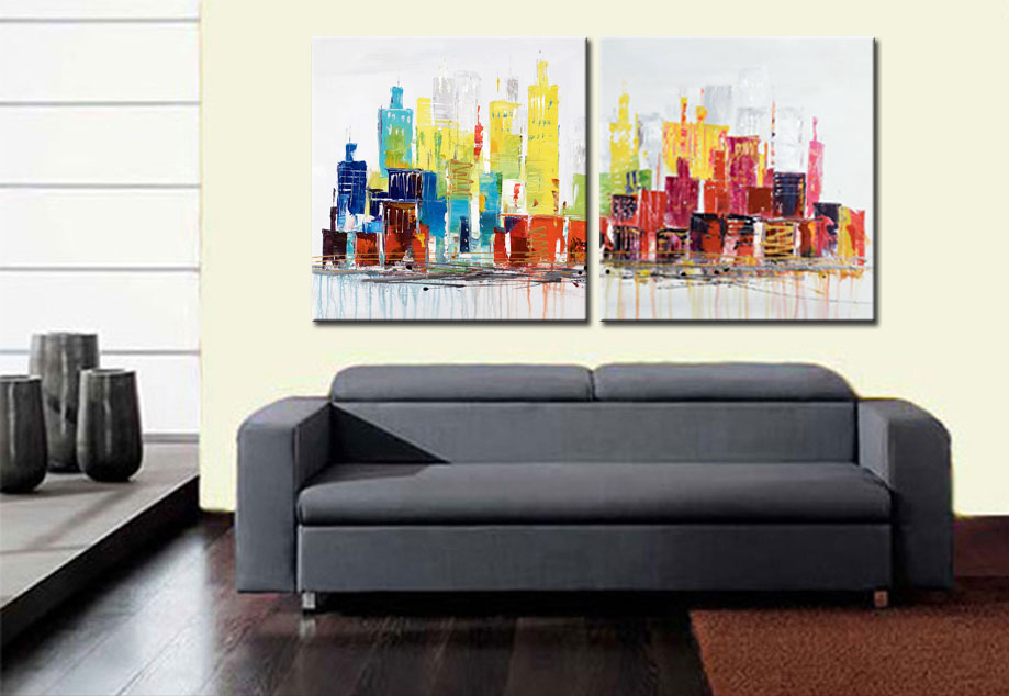 Skyline modern tweeluik schilderij - Afbeelding 3