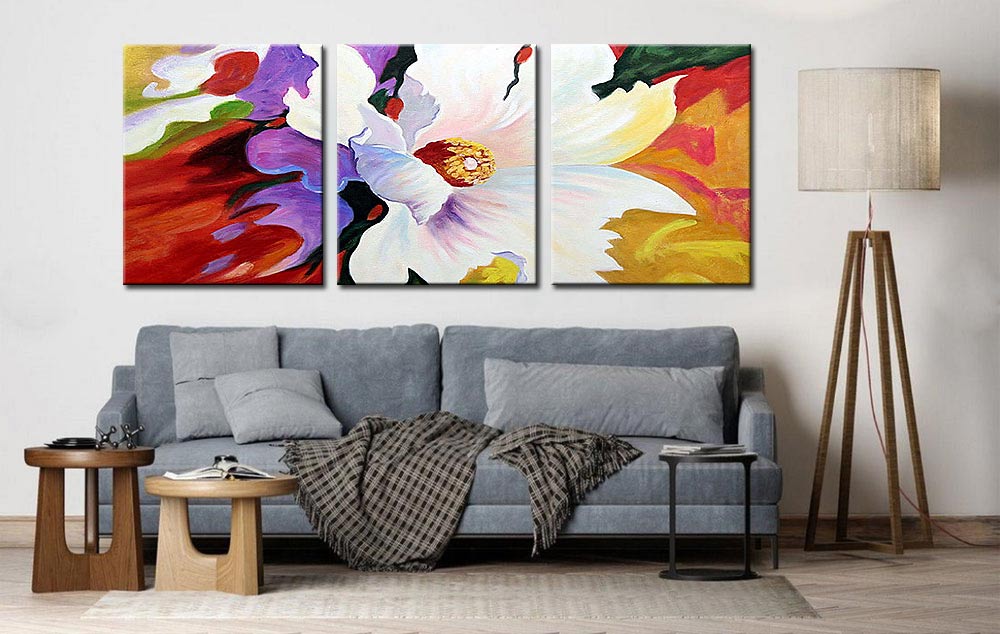 Bloemen schilderij drieluik moderne bloem 180x90cm - Afbeelding 4
