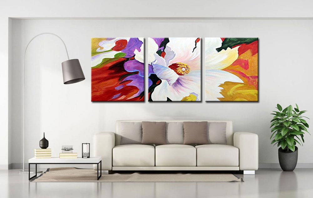 Bloemen schilderij drieluik moderne bloem 180x90cm - Afbeelding 3