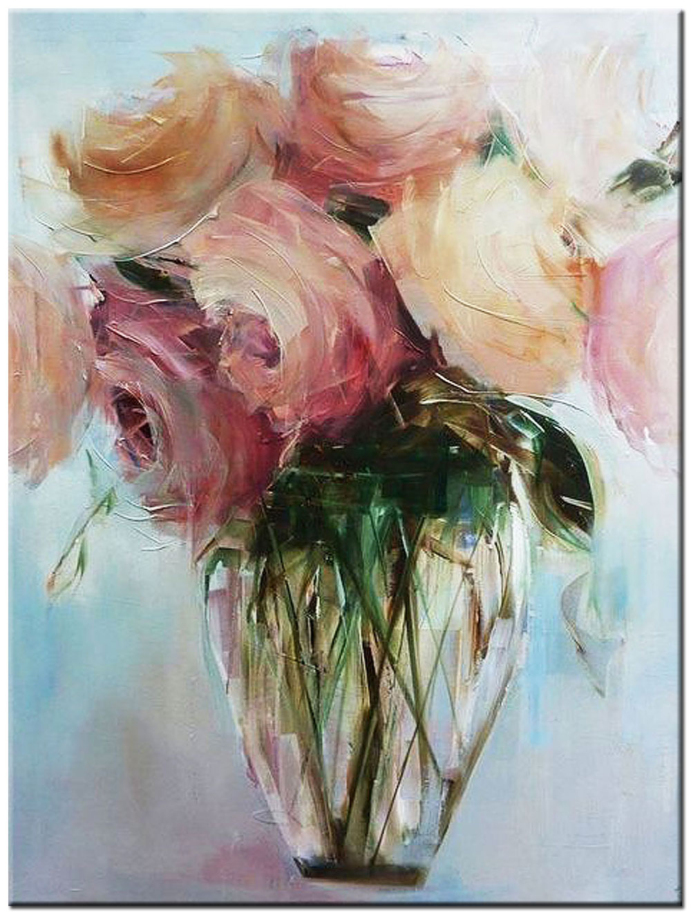 Roze Rozen Vaas modern schilderij 90x120cm