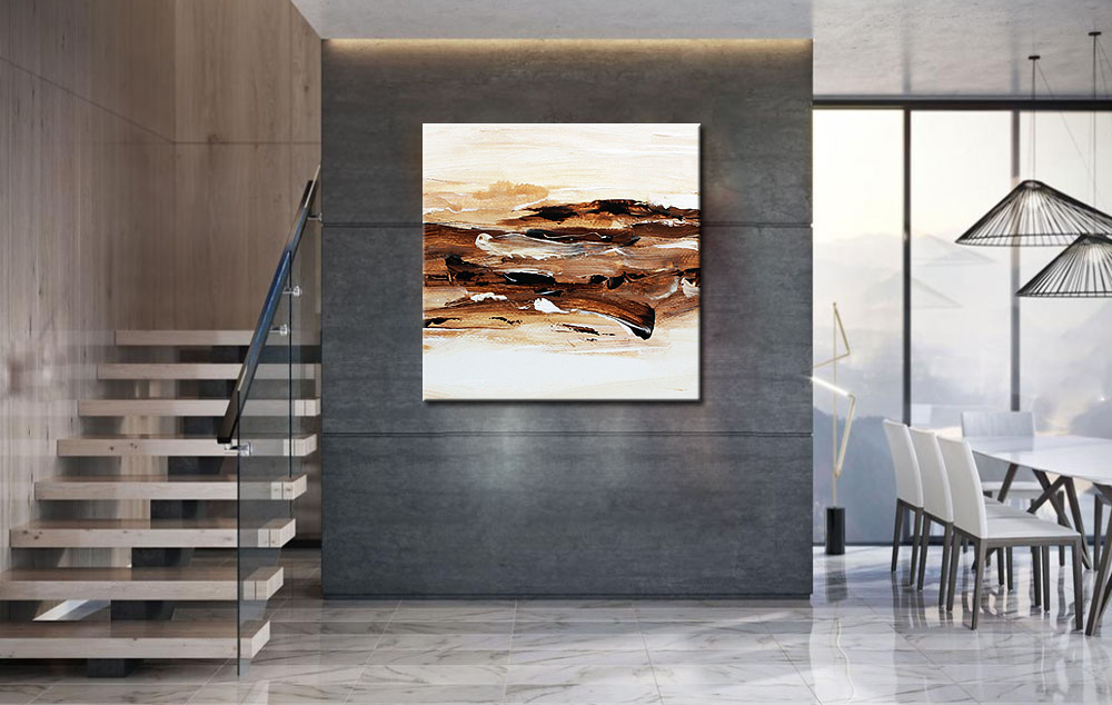 Couleurs Marron abstract modern schilderij 100x100cm - Afbeelding 3