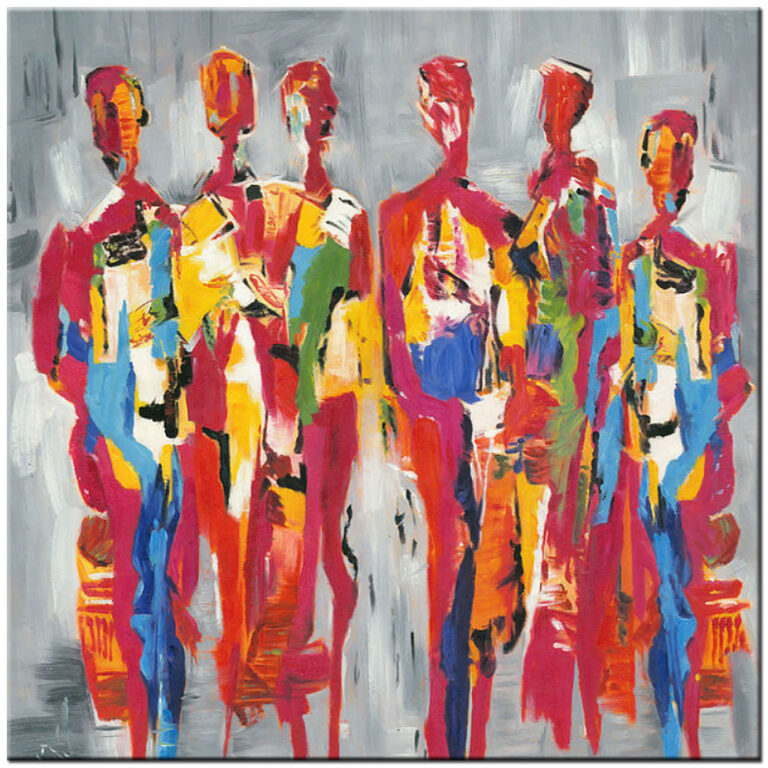 Abstract schilderij zes Figuren in Kleur handgeschilderd olieverf schilderij met zes kleurrijke moderne silhouetten