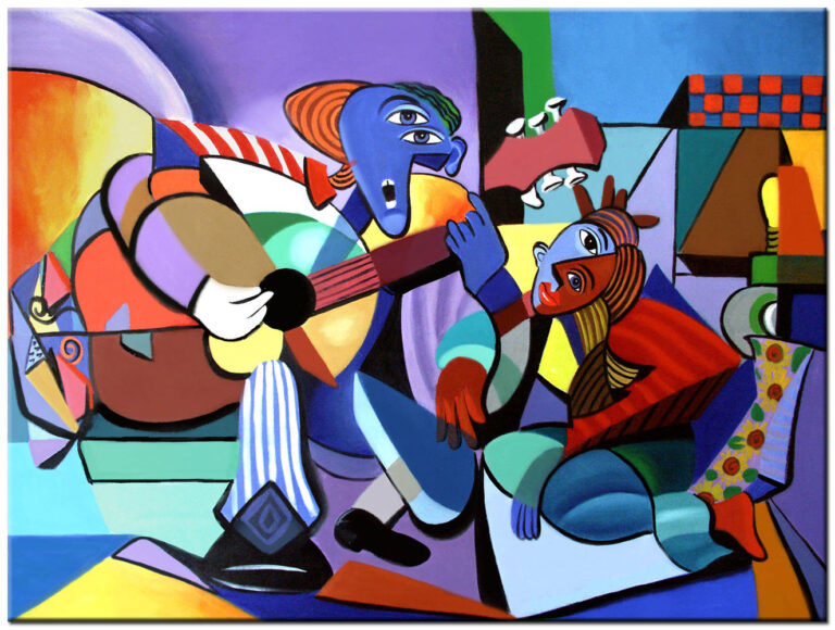 modern schilderij muzikaal samenspel figuratief handgeschilderd olieverf schilderij met mensen en kleurrijke muziekcompositie