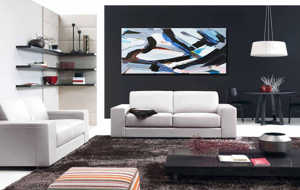 Abstract schilderij Blauwe Expressie 160x70cm - Afbeelding 4