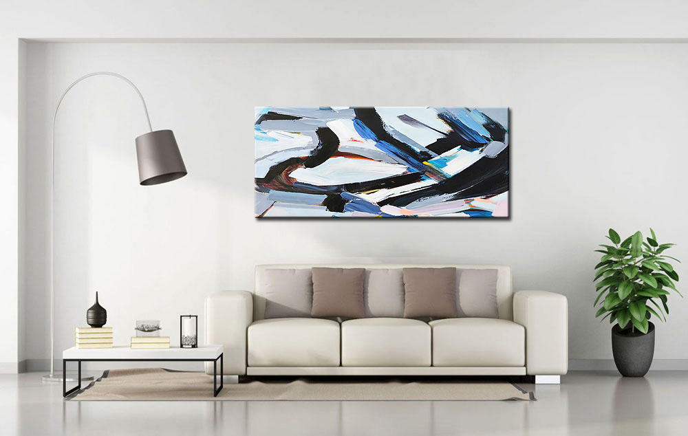 Abstract schilderij Blauwe Expressie 160x70cm - Afbeelding 2